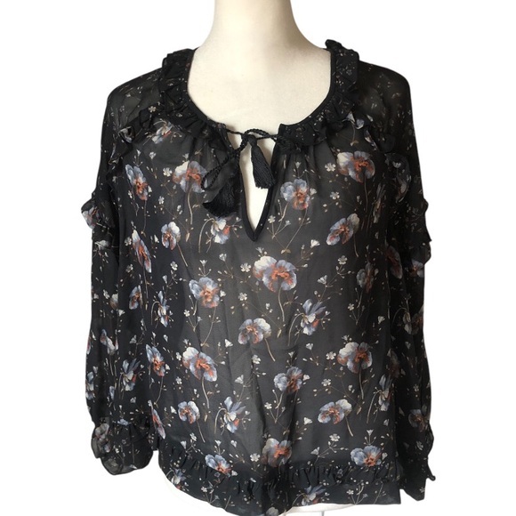 ULLA JOHNSON Tops - Ulla Johnson NWT Raine Blouse  Dark Floral 100% Silk Georgette Sheer Boho Top